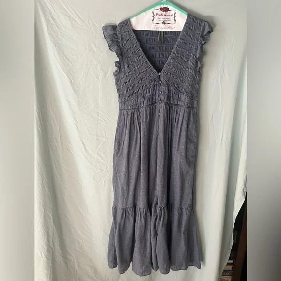 ANTHROPOLOGIE Peregrine Cotton Midi dress Blue Gray L 12 14 - Picture 4 of 15